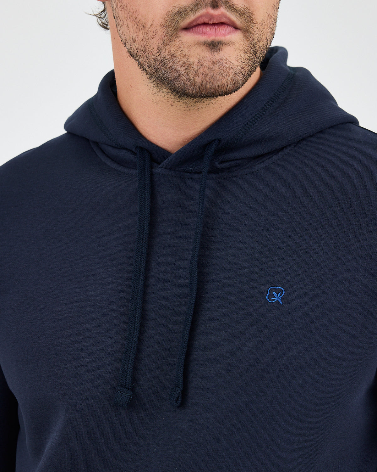 Unisex Lacivert Mavi Nakışlı Kapüşonlu Organik Pamuk Recycled Polyester Standart Kalıp Sweatshirt