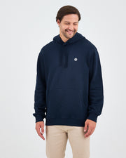 Unisex Lacivert Beyaz Aplike Logo Organik Pamuk Standart Kesim Kapüşonlu Sweatshirt