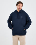 Unisex Lacivert Beyaz Aplike Logo Organik Pamuk Standart Kesim Kapüşonlu Sweatshirt