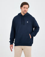 Unisex Lacivert Beyaz Aplike Logo Organik Pamuk Standart Kesim Kapüşonlu Sweatshirt