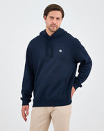 Unisex Lacivert Beyaz Aplike Logo Organik Pamuk Standart Kesim Kapüşonlu Sweatshirt