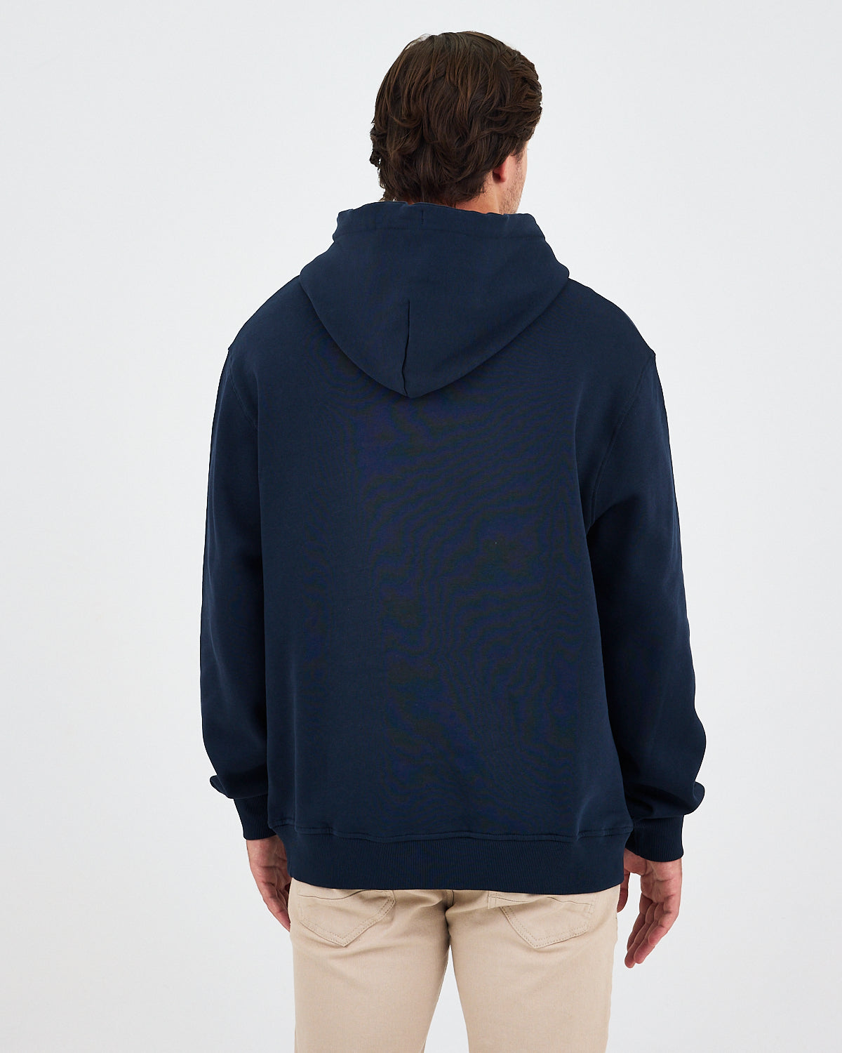 Unisex Lacivert Beyaz Aplike Logo Organik Pamuk Standart Kesim Kapüşonlu Sweatshirt