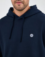 Unisex Lacivert Beyaz Aplike Logo Organik Pamuk Standart Kesim Kapüşonlu Sweatshirt