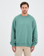 Unisex Turkuaz Nakışlı Bisiklet Yaka Organik Pamuk Oversize Sweatshirt