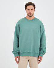Unisex Turkuaz Nakışlı Bisiklet Yaka Organik Pamuk Oversize Sweatshirt