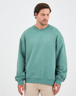 Unisex Turkuaz Nakışlı Bisiklet Yaka Organik Pamuk Oversize Sweatshirt