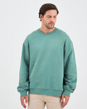 Unisex Turkuaz Nakışlı Bisiklet Yaka Organik Pamuk Oversize Sweatshirt