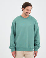 Unisex Turkuaz Nakışlı Bisiklet Yaka Organik Pamuk Oversize Sweatshirt