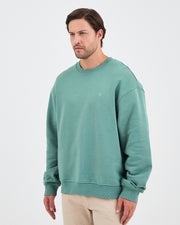 Unisex Turkuaz Nakışlı Bisiklet Yaka Organik Pamuk Oversize Sweatshirt