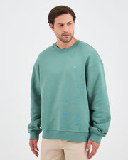 Unisex Turkuaz Nakışlı Bisiklet Yaka Organik Pamuk Oversize Sweatshirt
