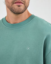 Unisex Turkuaz Nakışlı Bisiklet Yaka Organik Pamuk Oversize Sweatshirt