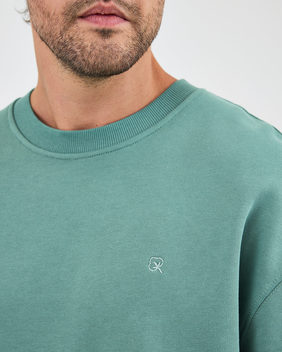 Unisex Turkuaz Nakışlı Bisiklet Yaka Organik Pamuk Oversize Sweatshirt