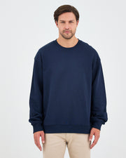 Unisex Lacivert Nakışlı Bisiklet Yaka Organik Pamuk Oversize Sweatshirt