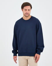 Unisex Lacivert Nakışlı Bisiklet Yaka Organik Pamuk Oversize Sweatshirt