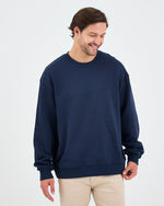 Unisex Lacivert Nakışlı Bisiklet Yaka Organik Pamuk Oversize Sweatshirt