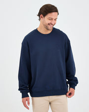 Unisex Lacivert Nakışlı Bisiklet Yaka Organik Pamuk Oversize Sweatshirt