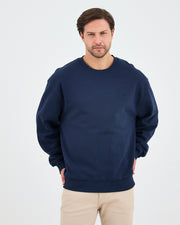 Unisex Lacivert Nakışlı Bisiklet Yaka Organik Pamuk Oversize Sweatshirt