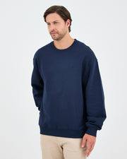 Unisex Lacivert Nakışlı Bisiklet Yaka Organik Pamuk Oversize Sweatshirt