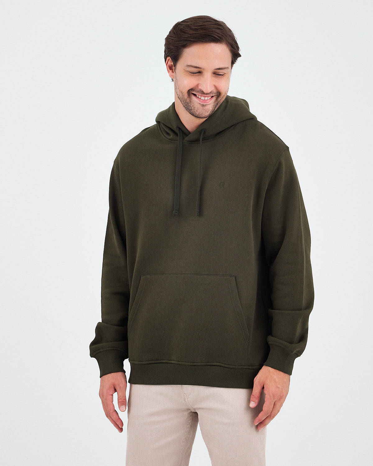 Unisex Haki Nakışlı Organik Pamuklu Kapüşonlu Standart Kalıp Sweatshirt