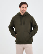 Unisex Haki Nakışlı Organik Pamuklu Kapüşonlu Standart Kalıp Sweatshirt