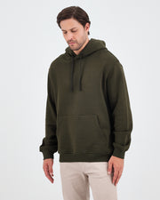 Unisex Haki Nakışlı Organik Pamuklu Kapüşonlu Standart Kalıp Sweatshirt