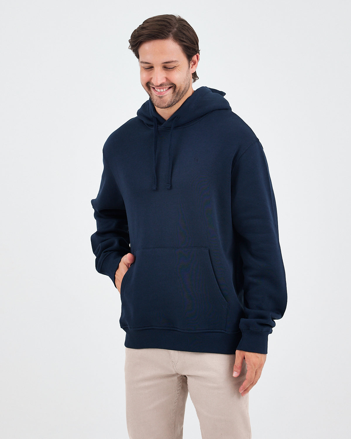 Unisex Navy Embroidered Hooded Organic Cotton Standard Fit Sweatshirt -1011204