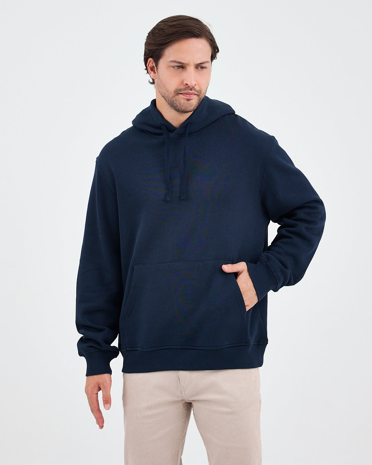 Unisex Navy Embroidered Hooded Organic Cotton Standard Fit Sweatshirt -1011204
