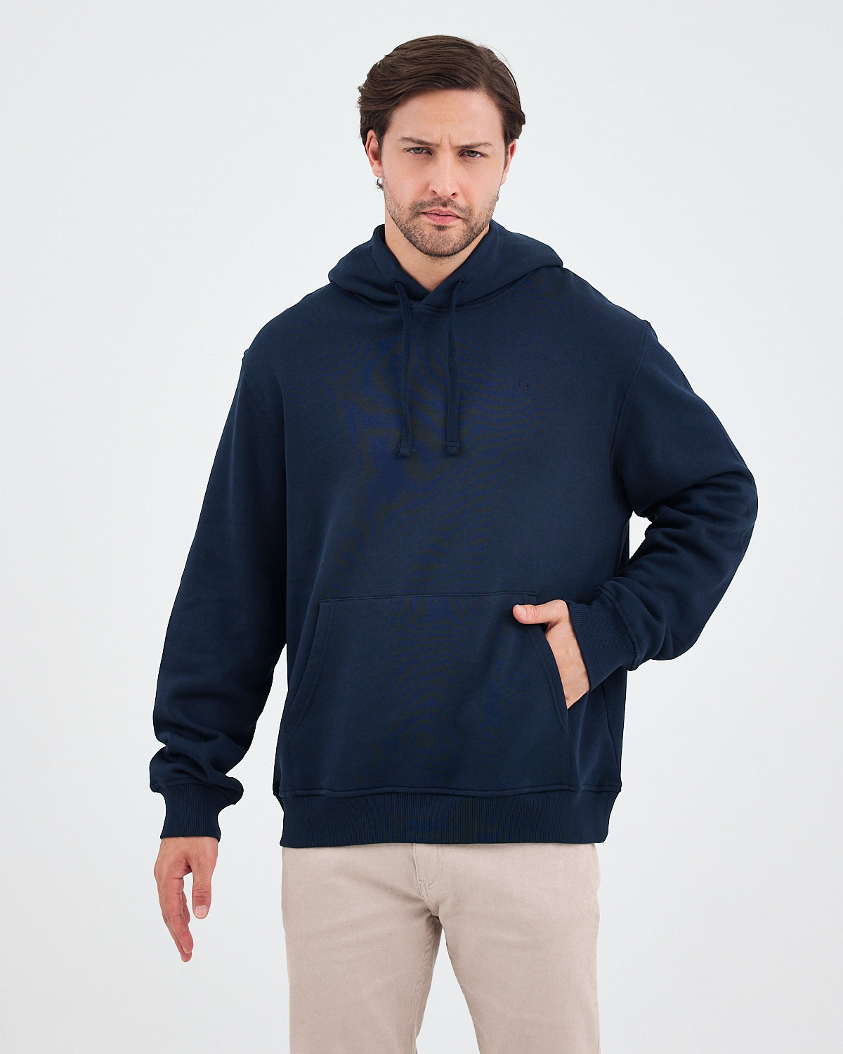 Unisex Navy Embroidered Hooded Organic Cotton Standard Fit Sweatshirt -1011204