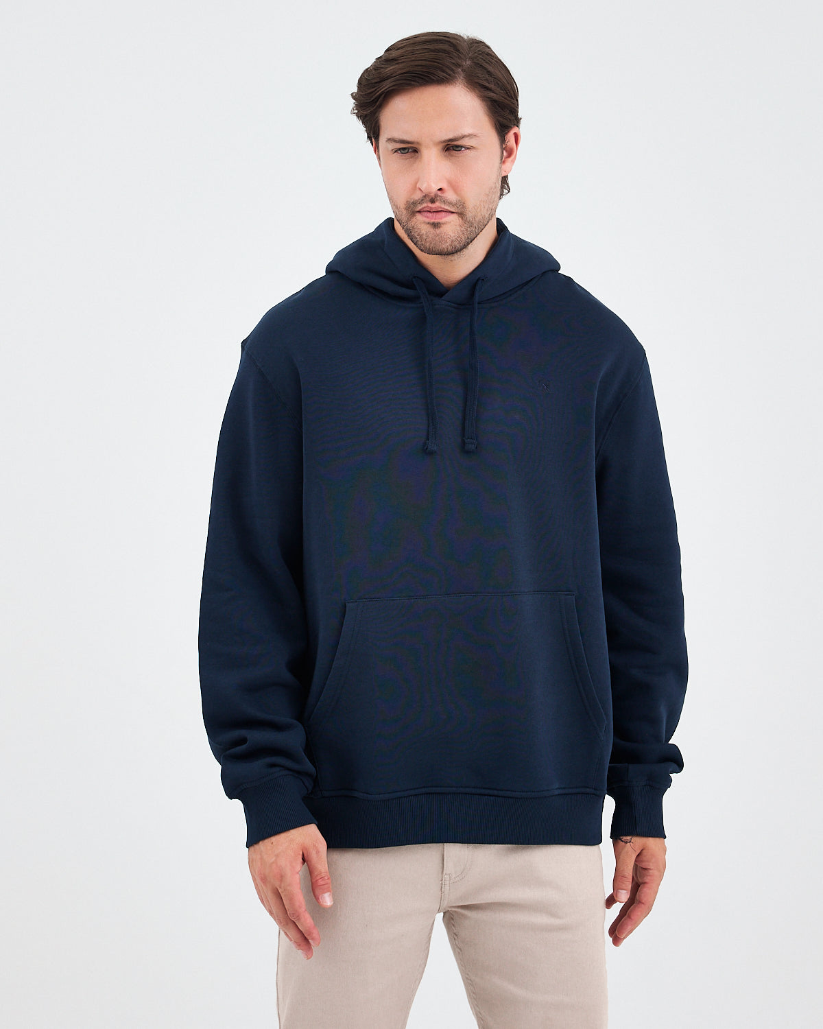 Unisex Navy Embroidered Hooded Organic Cotton Standard Fit Sweatshirt -1011204