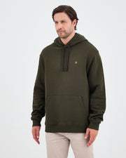 Unisex Haki Ekru Nakışlı Standart Kalıp Organik Pamuk Kapüşonlu Sweatshirt