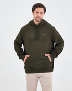 Unisex Haki Ekru Nakışlı Standart Kalıp Organik Pamuk Kapüşonlu Sweatshirt