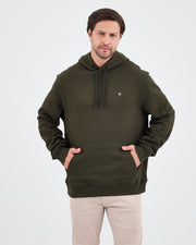 Unisex Haki Ekru Nakışlı Standart Kalıp Organik Pamuk Kapüşonlu Sweatshirt