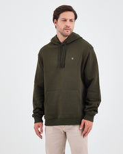 Unisex Haki Ekru Nakışlı Standart Kalıp Organik Pamuk Kapüşonlu Sweatshirt