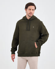 Unisex Haki Ekru Nakışlı Standart Kalıp Organik Pamuk Kapüşonlu Sweatshirt