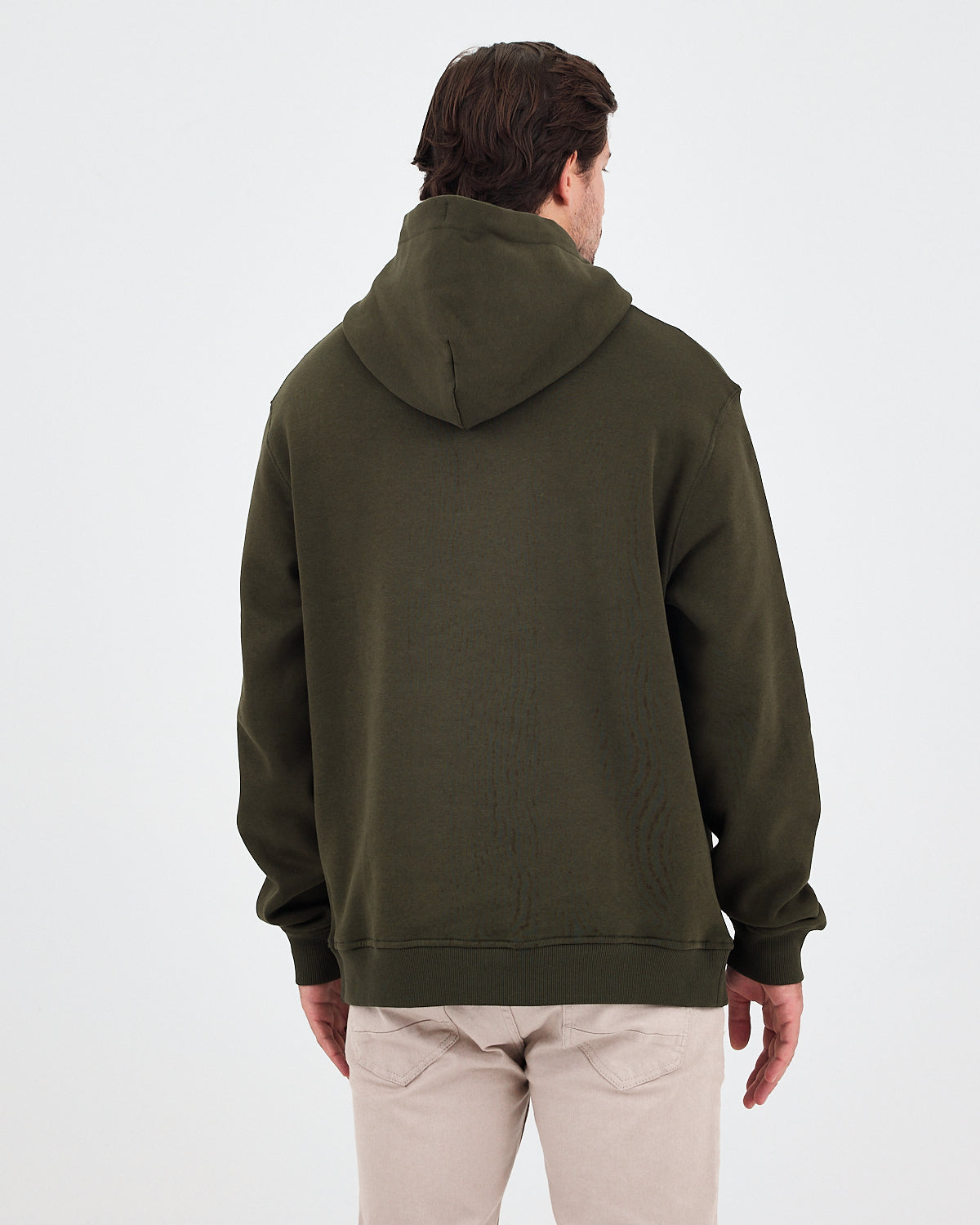 Unisex Haki Ekru Nakışlı Standart Kalıp Organik Pamuk Kapüşonlu Sweatshirt