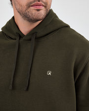 Unisex Haki Ekru Nakışlı Standart Kalıp Organik Pamuk Kapüşonlu Sweatshirt