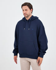 Unisex Lacivert Mavi Nakışlı Kapüşonlu Organik Pamuk Oversize Sweatshirt