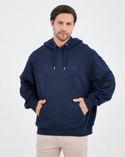 Unisex Lacivert Mavi Nakışlı Kapüşonlu Organik Pamuk Oversize Sweatshirt