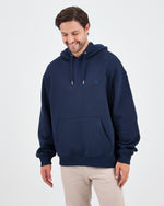 Unisex Lacivert Mavi Nakışlı Kapüşonlu Organik Pamuk Oversize Sweatshirt