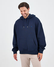 Unisex Lacivert Mavi Nakışlı Kapüşonlu Organik Pamuk Oversize Sweatshirt