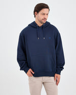 Unisex Lacivert Mavi Nakışlı Kapüşonlu Organik Pamuk Oversize Sweatshirt