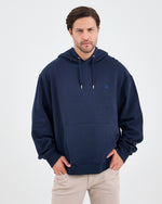 Unisex Lacivert Mavi Nakışlı Kapüşonlu Organik Pamuk Oversize Sweatshirt