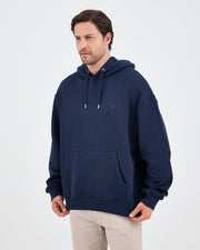 Unisex Lacivert Mavi Nakışlı Kapüşonlu Organik Pamuk Oversize Sweatshirt