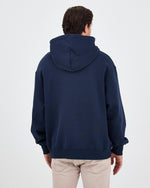 Unisex Lacivert Mavi Nakışlı Kapüşonlu Organik Pamuk Oversize Sweatshirt