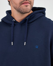 Unisex Lacivert Mavi Nakışlı Kapüşonlu Organik Pamuk Oversize Sweatshirt