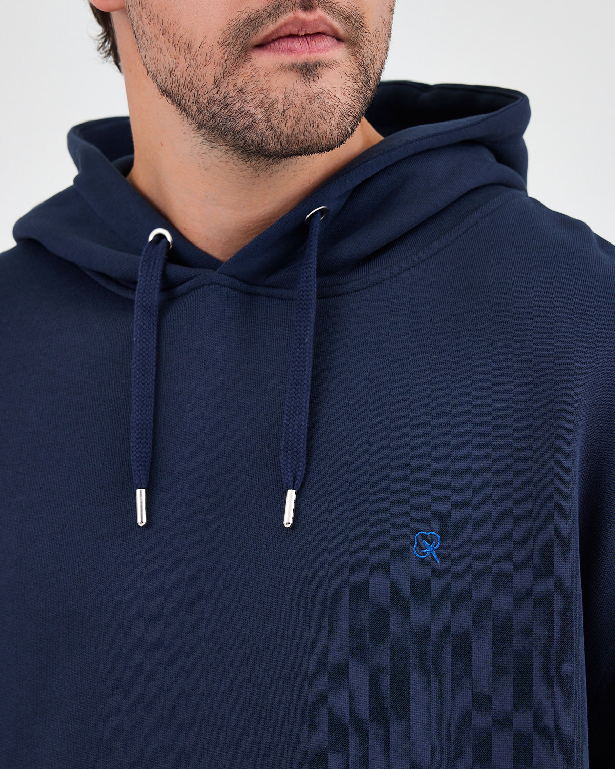 Unisex Lacivert Mavi Nakışlı Kapüşonlu Organik Pamuk Oversize Sweatshirt
