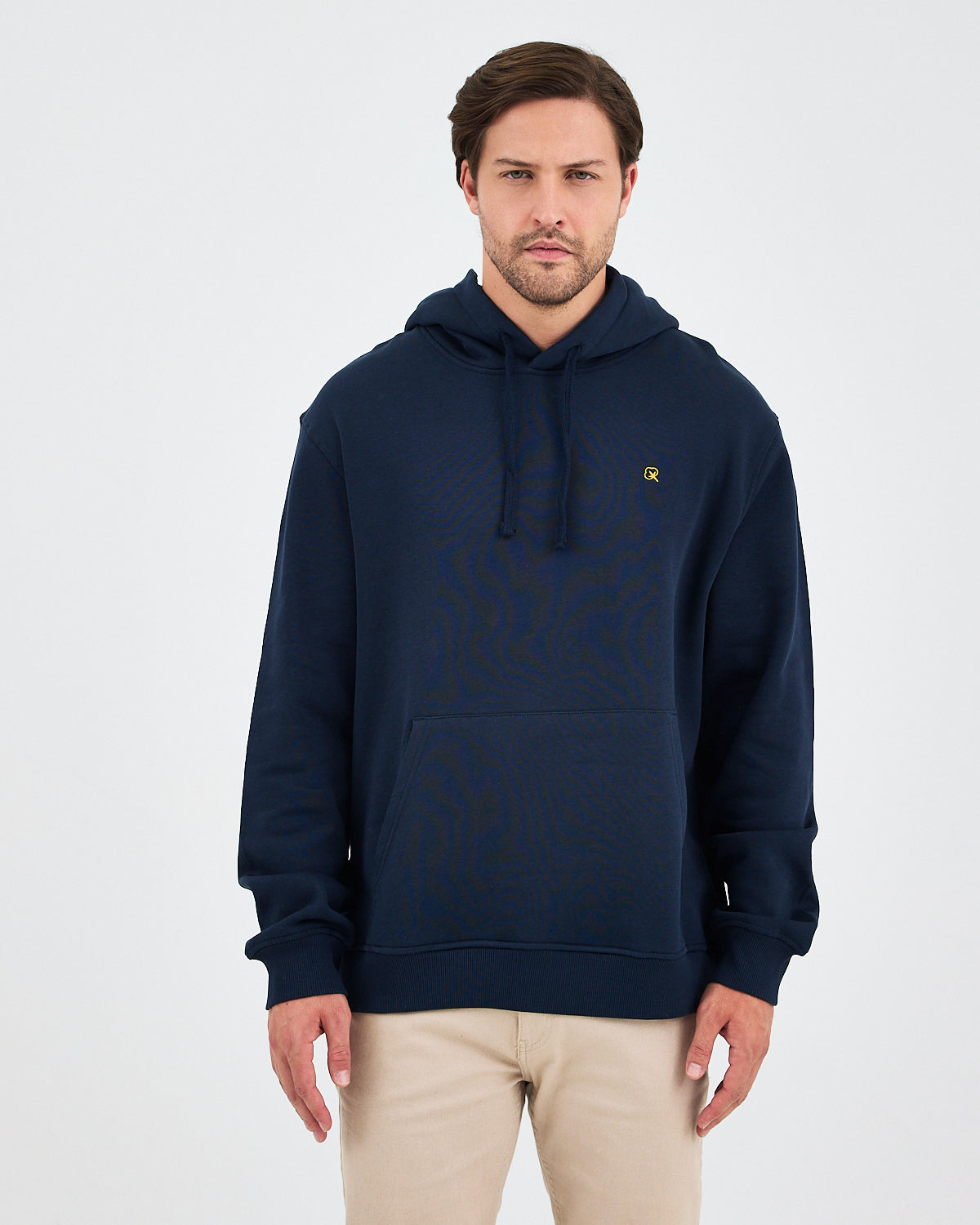 Unisex Yellow Embroidered Organic Cotton Hooded Standard Fit Sweatshirt-1021204
