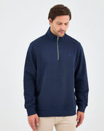 Unisex Lacivert Mavi Nakışlı Yarım Fermuarlı Yüksek Yaka Organik Pamuk Standart Kalıp Sweatshirt