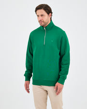 Unisex Yeşil Nakışlı Yarım Fermuarlı Yüksek Yaka Organik Pamuk Standart Kalıp Sweatshirt