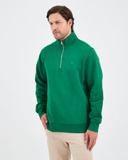 Unisex Yeşil Nakışlı Yarım Fermuarlı Yüksek Yaka Organik Pamuk Standart Kalıp Sweatshirt